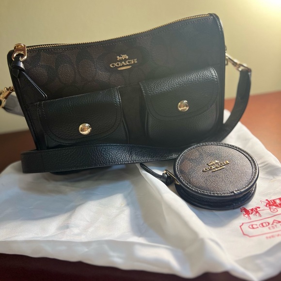 COACH Pennie Signature Canvas Women's Crossbody Bag with Coin Case - Brown/Black - Picture 7 of 15